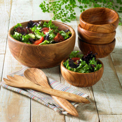 Olive Wood Salad Set