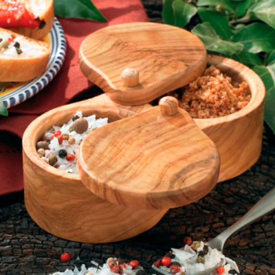 Double Olive Wood Salt Keeper