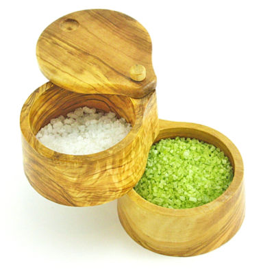 Double Olive Wood Salt and Spice Keeper