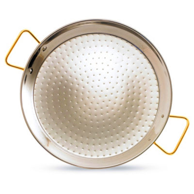22 Inch Stainless Steel Paella Pan with Gold Plated Handles