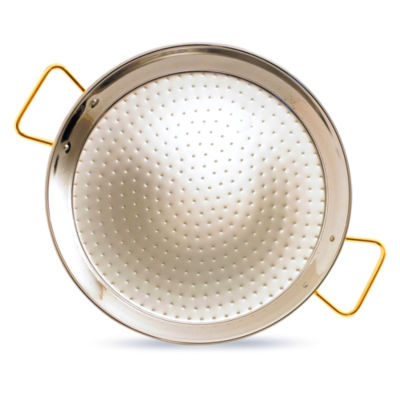 17 Inch Stainless Steel Paella Pan with Gold Plated Handles