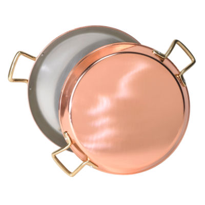13.5 Inch Copper Paella Pan with Brass Plated Handles
