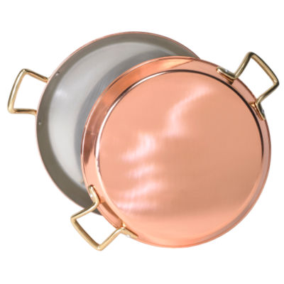 16 Inch Copper Paella Pan with Brass Plated Handles
