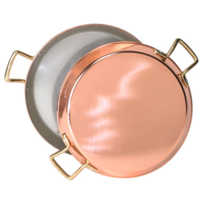 15.75 Inch Copper Paella Pan with Brass Plated Handles