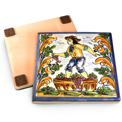 Hand-Painted Ceramic Tile Trivet Featuring Man
