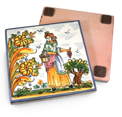 Hand-Painted Ceramic Tile Trivet Featuring Woman