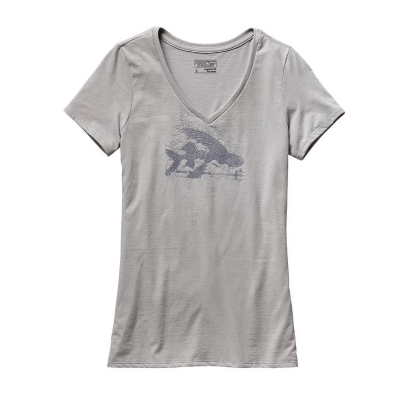Patagonia Womens Flying Fish Rapids Cotton/Poly V Neck T Shirt