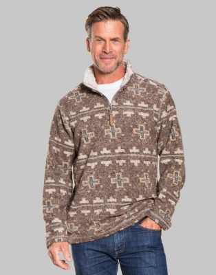 True Grit Mens Melange Blanket Symbols 1/2 Zip Pullover