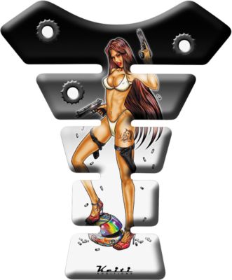 KEITI TANK PROTECTOR - FEMALE WITH GUNS -  Motorcycle Tank Accessories 
