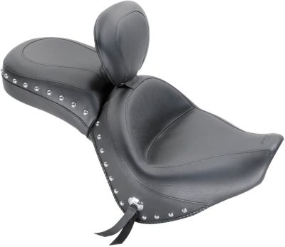 MUSTANG WIDE ONE-PIECE TOURING SEAT WITH BACKREST - STUDDED - Cruiser Parts 