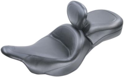 MUSTANG WIDE ONE-PIECE TOURING SEAT WITH BACKREST - VINTAGE - Cruiser Parts 