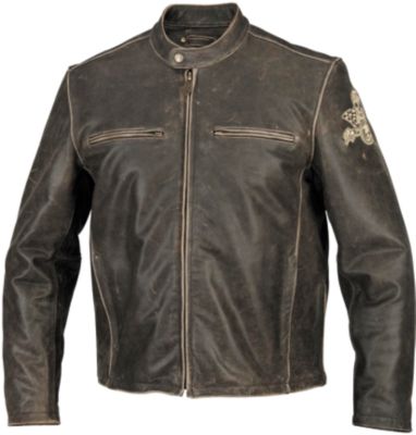 RIVER ROAD VINTAGE RACING SKULL GRAPHIX LEATHER JACKET - Alpinestars Tech-4 Buckle Straps Black