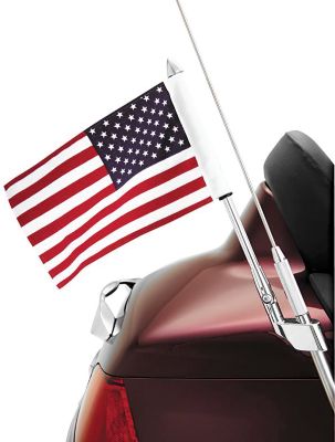 SHOW CHROME ANTENNA MOUNT FLAG POLE WITH U.S. FLAG - Cruiser Flag Pole Accessories
