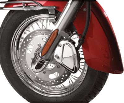 SHOW CHROME FRONT LEFT CALIPER COVER - STEPPED - Cruiser Brake Accessories
