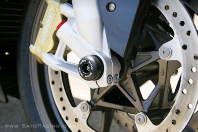 SATO RACING FRONT AXLE SLIDERS - BLACK -  Motorcycle Swingarm Spools 