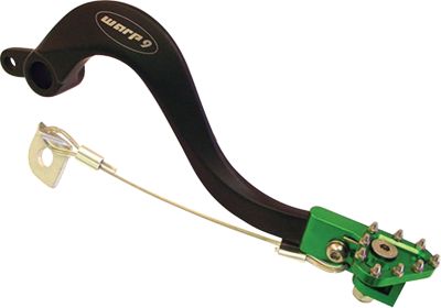 WARP 9 BILLET BRAKE PEDAL - MATTE BLACK WITH GREEN FLEX TIP -  Dirt Bike Brake Pedals / Motocross Brake Pedals 