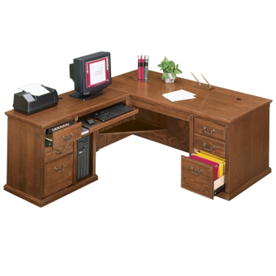 Traditional Oak Executive L-Desk with Left Return
