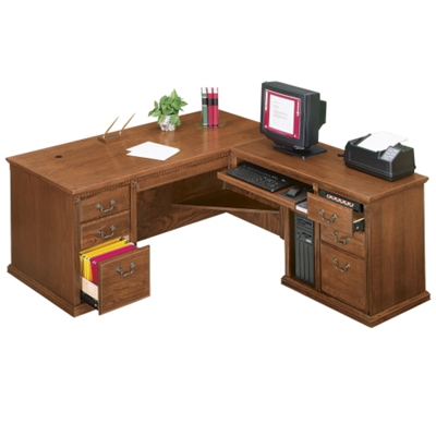 Traditional Oak Executive L-Desk with Right Return