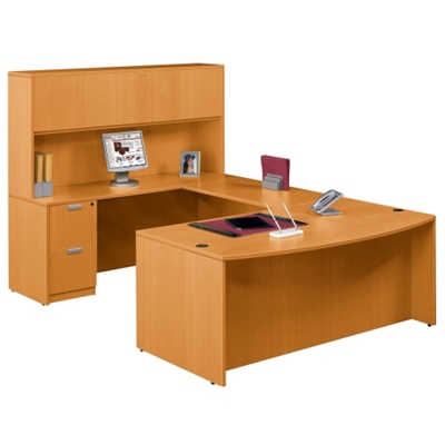 Bow Front U-Desk & Hutch, 15778