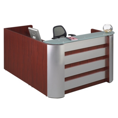 Reception L-Desk with Aluminum Accents and Glass Top, 15994
