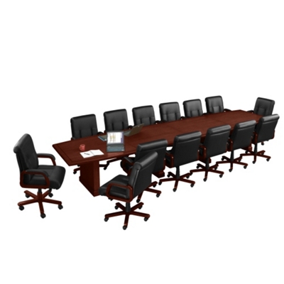 16' Conference Table with 14 Leather Chairs, 40830