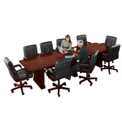 12' Conference Table with Dataports and 10 Leather Chairs, 40833