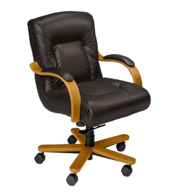 Leather Mid Back Chair on Wheels, 55448