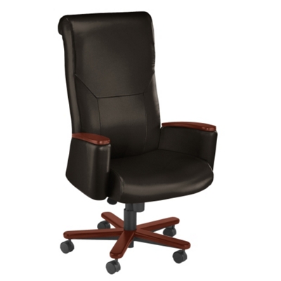 Leather High-Back Executive Chair with Wood Arms, 55542