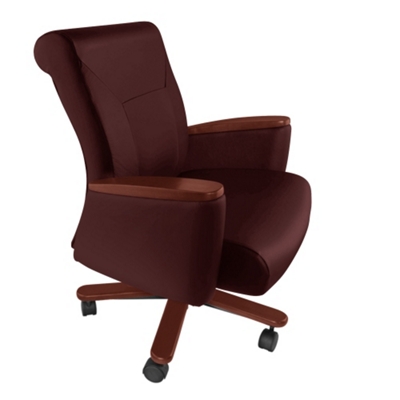 Leather Mid-Back Chair with Wood Arms, 55543