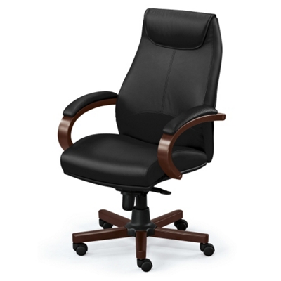 High-Back Executive Leather Chair with Wood Frame, 56853
