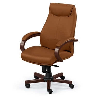 High-Back Executive Leather Chair with Wood Frame, 56853