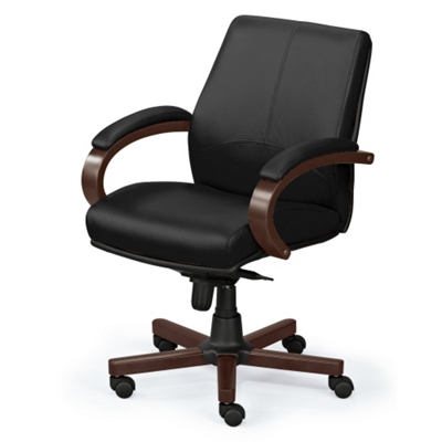Mid-Back Leather Chair with Wood Frame, 56856