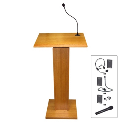 Wood Veneer Lectern with Handheld Wireless Mic, 85104