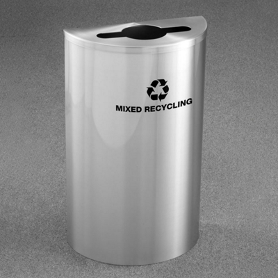 Half Round Satin Aluminum Mixed Recycling Bin, 85758