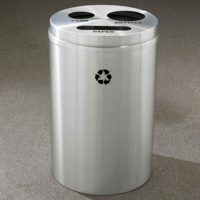 Round Satin Aluminum Bottles, Cans and Paper Recycling Bin, 85768