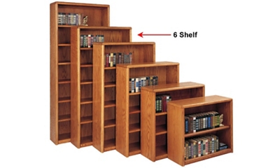 Medium Oak Six Shelf Bookcase - 70H