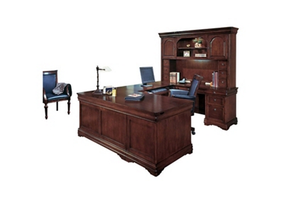 U-Desk with Curio Hutch and Right Return, 13218