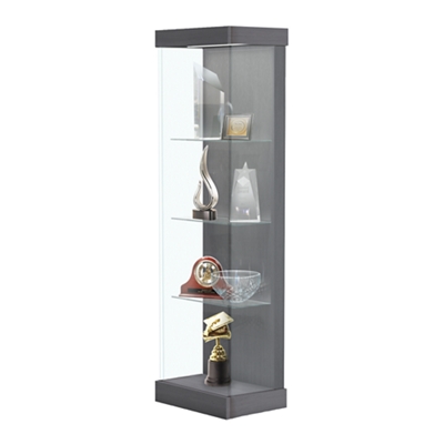 Waddell Modern Display Cabinet Beigewood Laminate/Glass Shelves