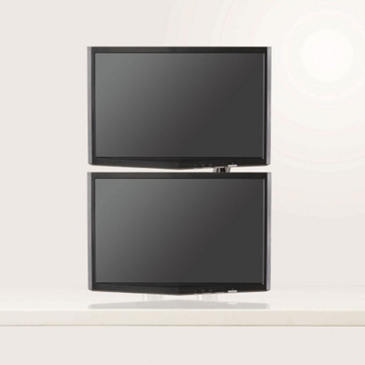 Arms offer wide range of motion. Monitors can be side by side or stacked, which is shown.