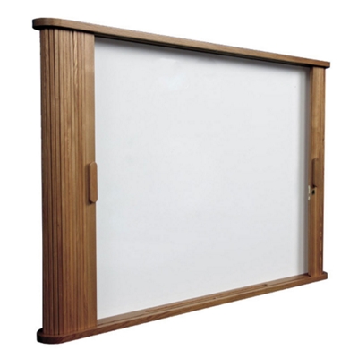 Tambour Doors Open in Oak Finish