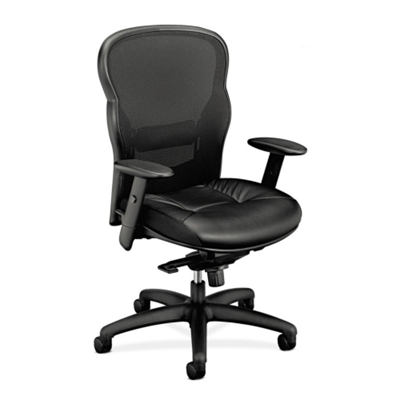 High-Back Mesh Chair with Leather Seat, 50619