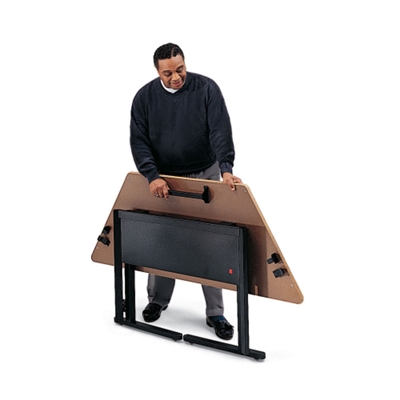 Tables fold for moving.