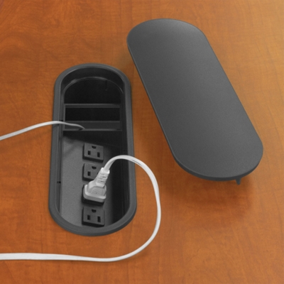 Table is equipped with data port for wire management