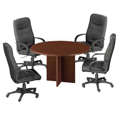48" Round Conference Table with 4 Leather Chairs, 60889