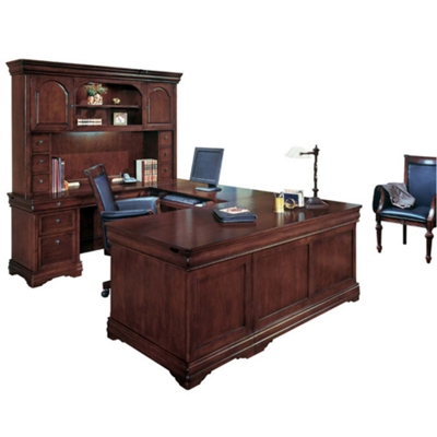 U-Desk with Curio Hutch and Left Return, 11996