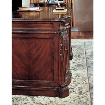 Gorgeous desk detail. Fluted Pilasters feature leaf accents.