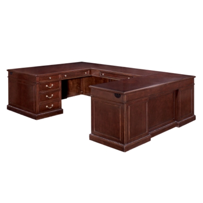 Garnet Cherry Executive U-Desk with Right Bridge, 13018