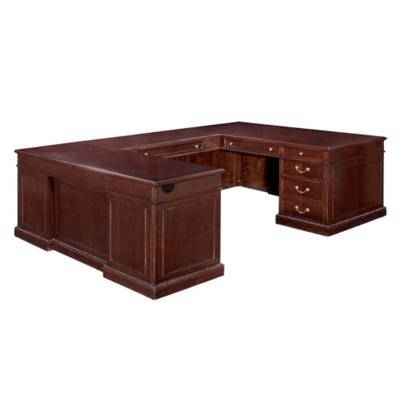 Garnet Cherry Executive U-Desk with Left Bridge, 13019