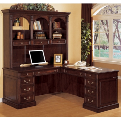 Garnet Cherry L-Desk with Right Return and Hutch, 13022