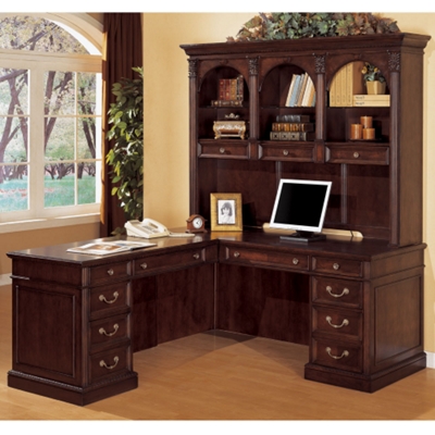 Garnet Cherry L-Desk with Left Return and Hutch, 13023